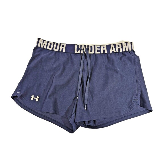 ALK Women's M Under Armour UA Heat Gear Navy Blue 3" Athletic Running Short EUC‎ - Picture 1 of 3